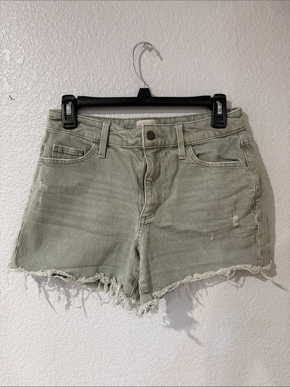 Universal Thread Light Olive Green Distressed Denim Shorts